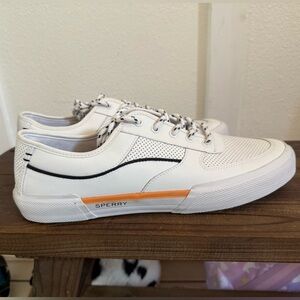 Sperry Men's White Sneakers with Orange Accent